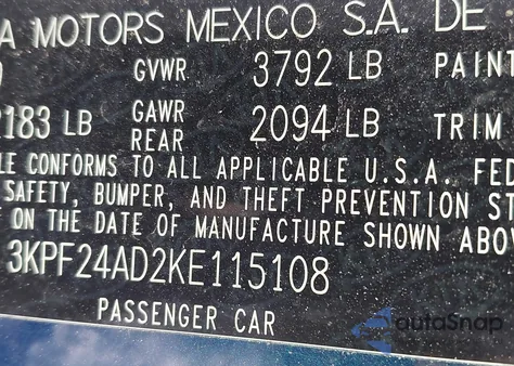 2019 Kia Forte Lxs z USA, uszkodzony, nr VIN 3KPF24AD2KE115108